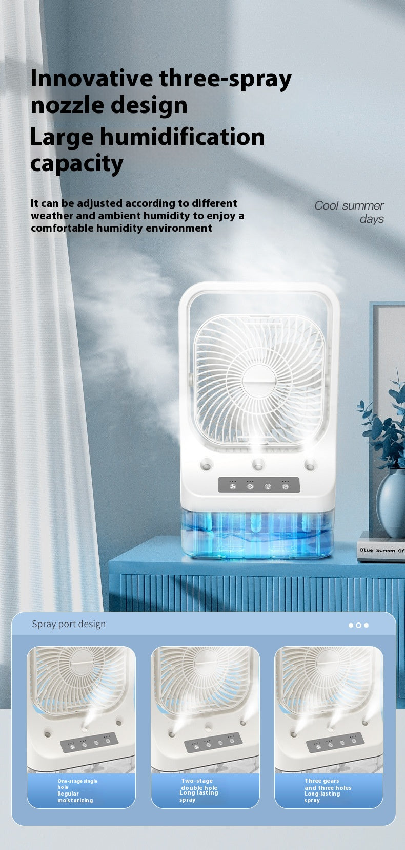 USB Rechargeable Adjustable Air Cooling Fan with Water Tank